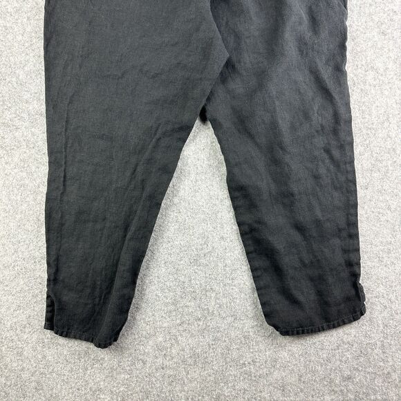 FLAX Linen Pants Women Medium Black Flowy Lagenlook Quiet Luxury Coastal Pull On - Picture 8 of 15